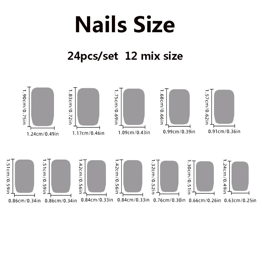 24pcs/set short fake nails metallic red black rose green blue silver golden square tips mirror effect press on false nail art - Hands of Hope