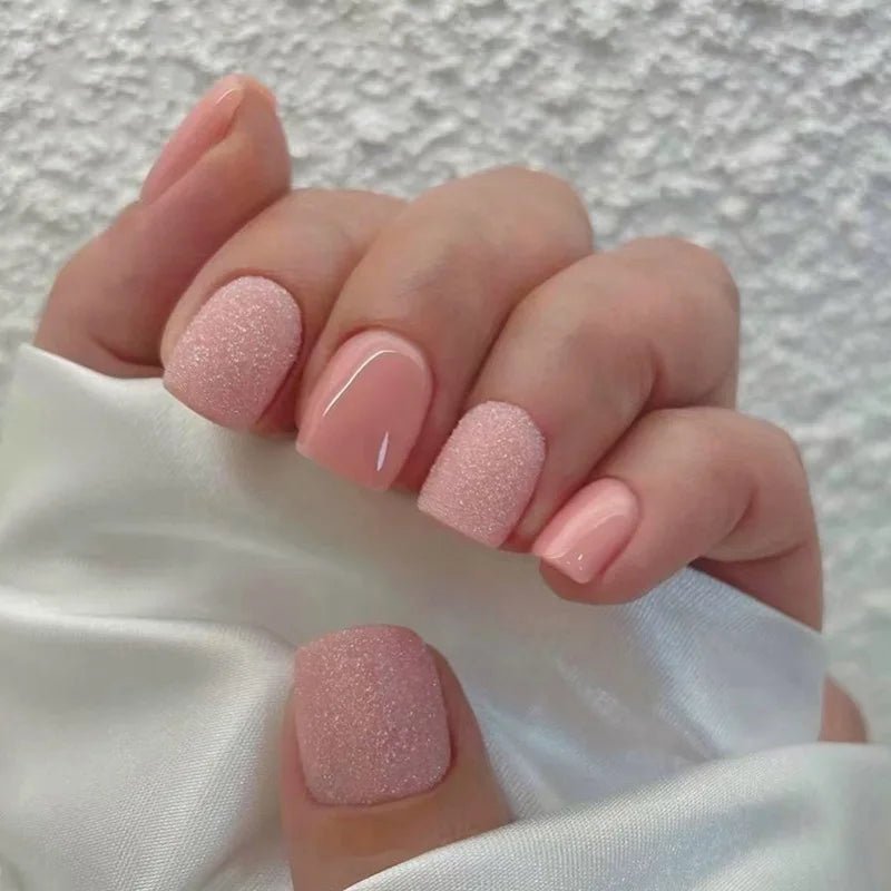 24Pcs/Set Short French Wearing Fake Nails Art Pink Gentle Girl Glitter Pearlized Press on Nail Tips Cute Natural Sweet Ins Style - Hands of Hope