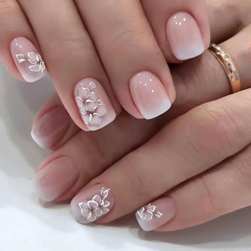 24Pcs/Set Short French Wearing Fake Nails Art Pink Gentle Girl Glitter Pearlized Press on Nail Tips Cute Natural Sweet Ins Style - Hands of Hope