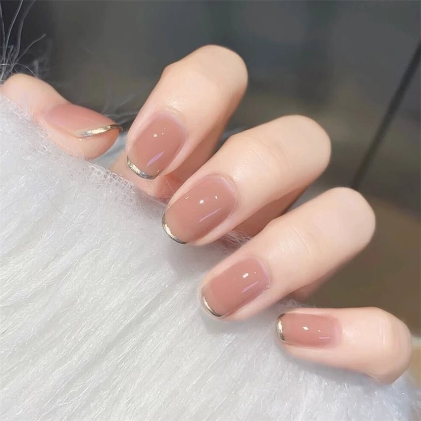 24Pcs/Set Short French Wearing Fake Nails Art Pink Gentle Girl Glitter Pearlized Press on Nail Tips Cute Natural Sweet Ins Style - Hands of Hope