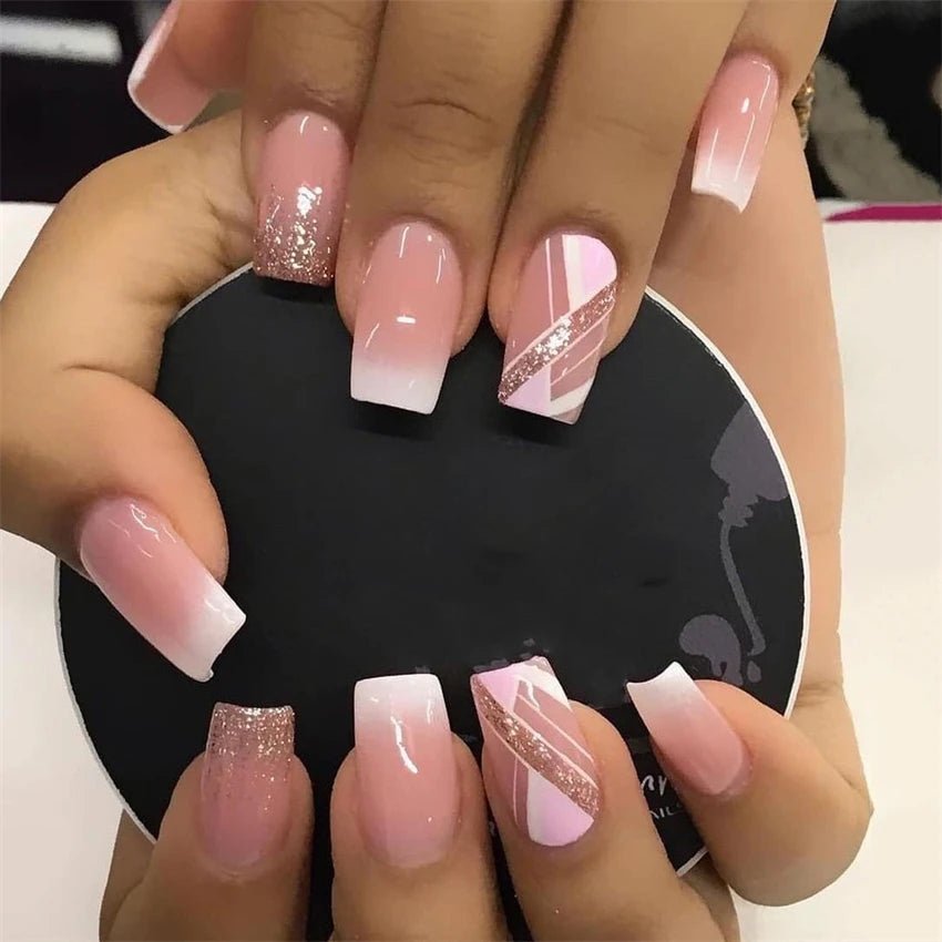 24Pcs/Set Short French Wearing Fake Nails Art Pink Gentle Girl Glitter Pearlized Press on Nail Tips Cute Natural Sweet Ins Style - Hands of Hope