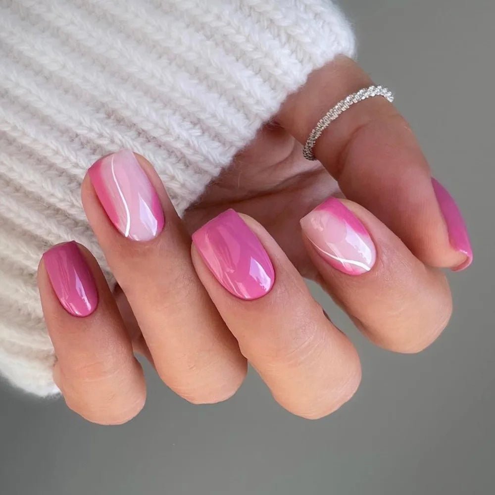 24Pcs/Set Short French Wearing Fake Nails Art Pink Gentle Girl Glitter Pearlized Press on Nail Tips Cute Natural Sweet Ins Style - Hands of Hope