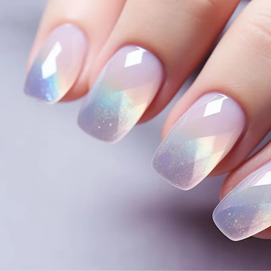 24pcs/set short square fake nails for women girls faux ongles fashion glitter geometric flowers design press on false nail kit - Hands of Hope