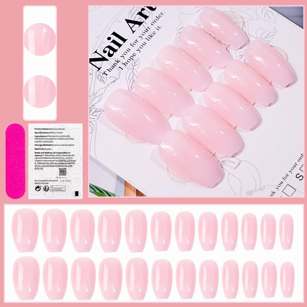 24pcs(+Tools) Pearl Bow Nude Pink Press On Nails White French Fingertips Almond Full Cover Fasle Nails New Year Nail Accessories - Hands of Hope