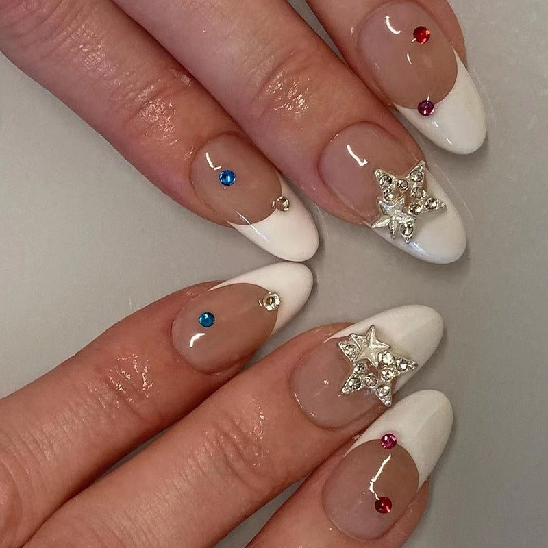 White French 3D Five-pointed Star Nail Set