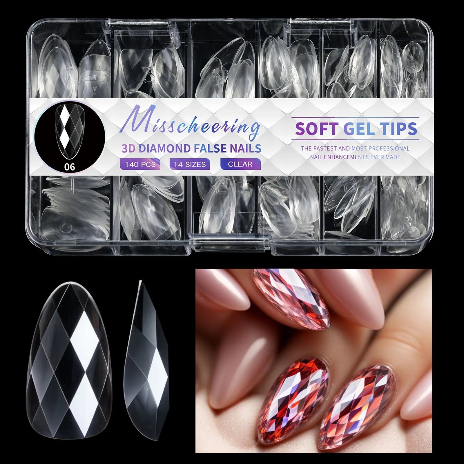 3D Diamond Gel False Nail Tips Almond Nail Ballet False Nails Acrylic Full Cover Press on Nails Manicure Extension Tools - Hands of Hope