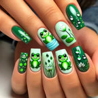 3D fake nails for women girls Gradient brown blue embossed flowers with rhinestones fall winter almond tips press on false nail - Hands of Hope