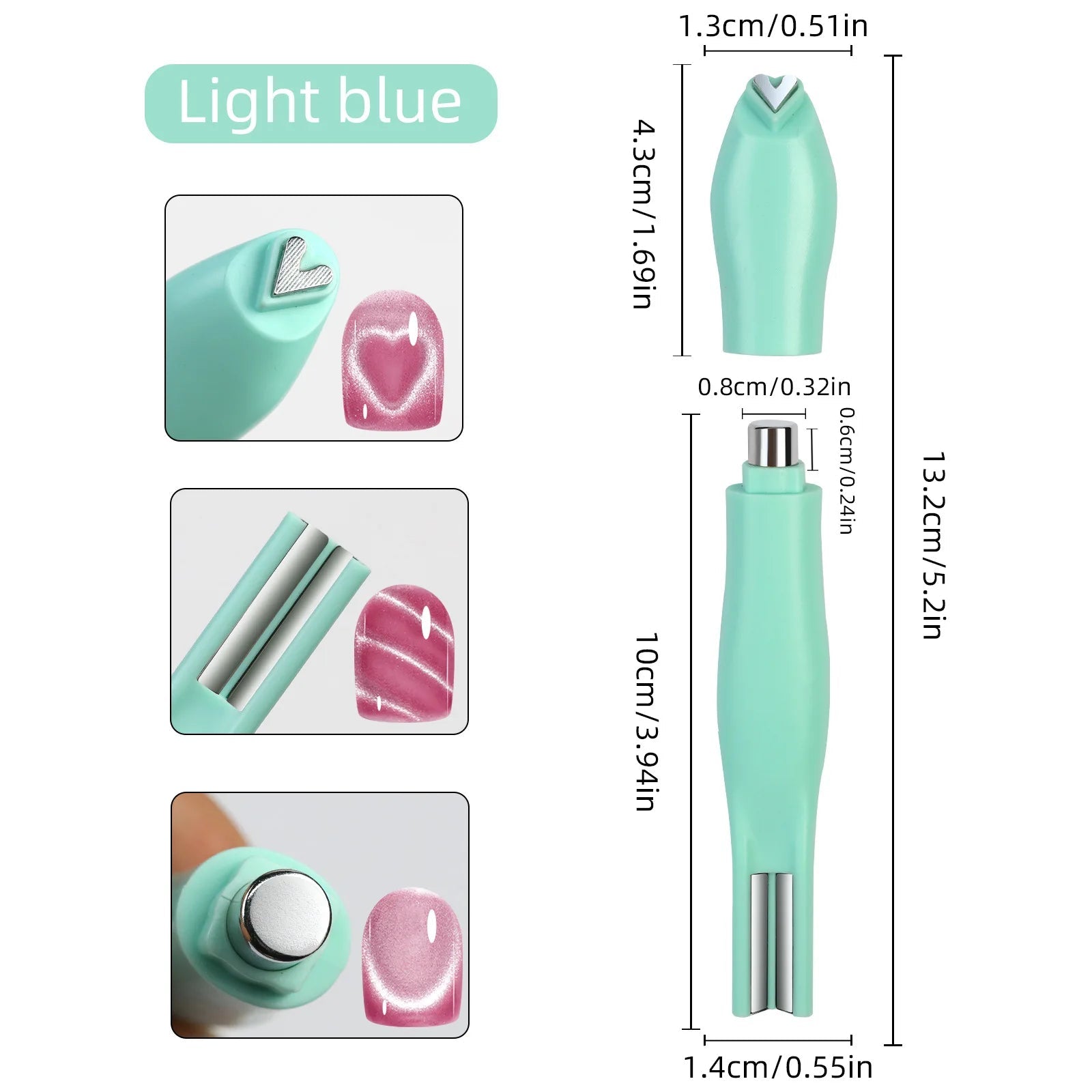 3D Heart Argyle Rhombus Pattern Cat Eye Nail Magnetic Tool Suck Glass Bead/Snake/Love/French Strong Cat Eye Nail Art Magnet Pen - Hands of Hope