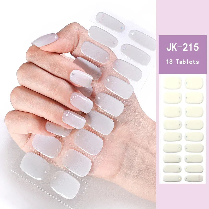 16/18/20Tips Semi-Cured Gel Nail Strips Adhesive Full Cover Stickers for Nails UV Lamp Need Press On Nails Fashion Manicure