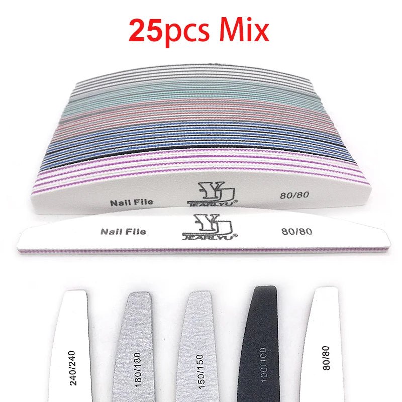 5/25Pcs/Lot Nail File Mix Color 80/100/150/180/240 Grit Professional Sandpaper Cuticle Remover Buffer Files Manicure Tool Set - Hands of Hope