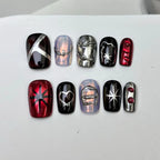 10Pcs Cute Short Round Handmade Fake Nail Glitter Colorful 3D Sweet Cool Art Finished Nail for Girl Wearable Full Cover Press On