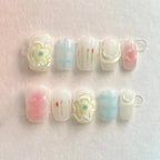 10Pcs Cute Short Round Handmade Fake Nail Glitter Colorful 3D Sweet Cool Art Finished Nail for Girl Wearable Full Cover Press On