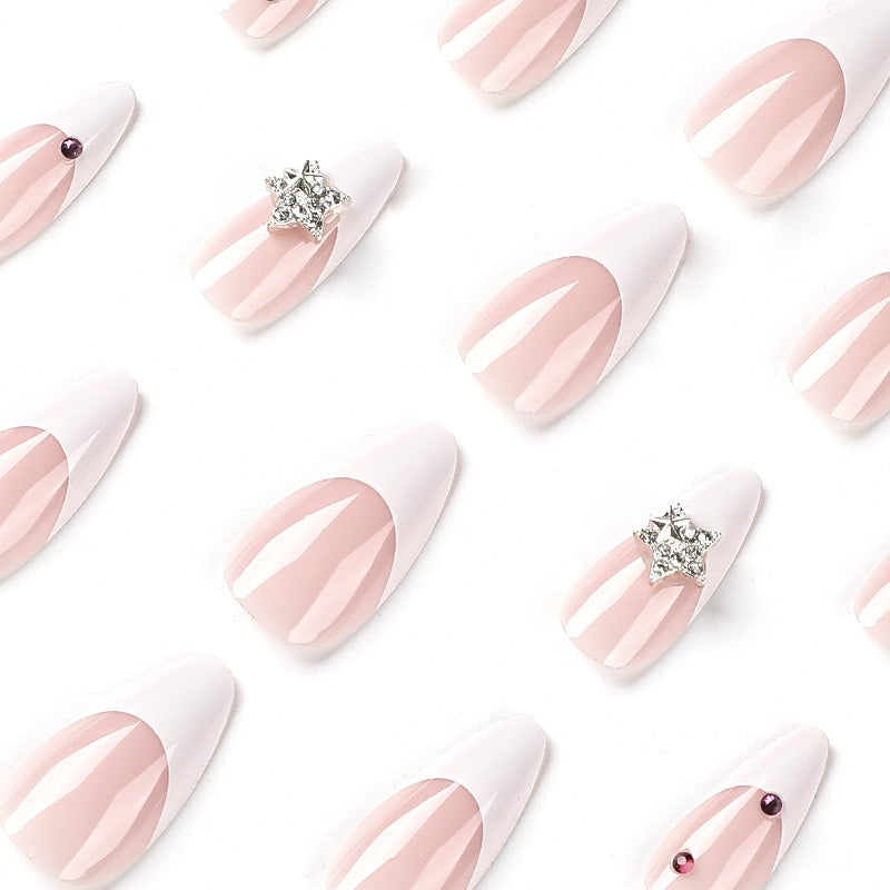 White French 3D Five-pointed Star Nail Set
