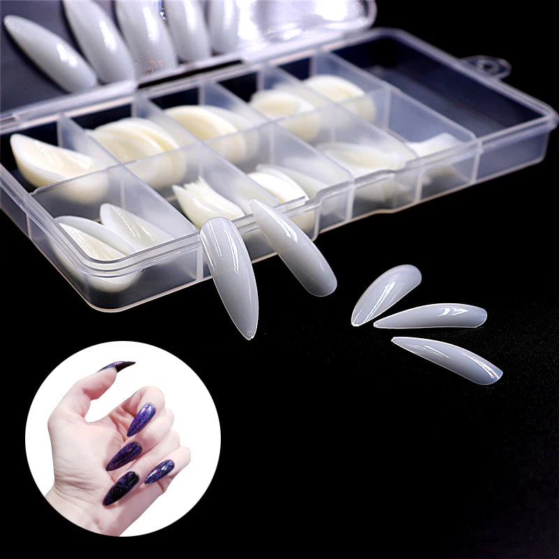 100pcs Press on Long Ballerina Clear/Natural/white Coffin Nails