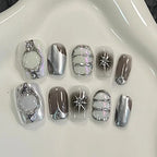 10Pcs Cute Short Round Handmade Fake Nail Glitter Colorful 3D Sweet Cool Art Finished Nail for Girl Wearable Full Cover Press On