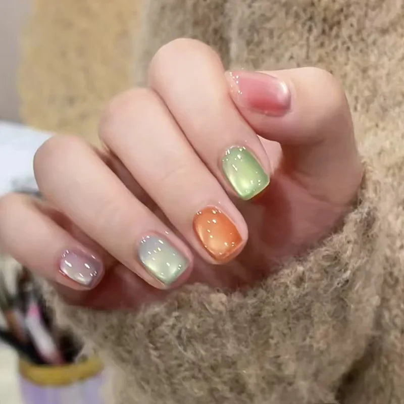 24Pcs  Gradient Color Cat Eye Design Nail Set