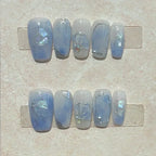 10Pcs Short Square Handmade Press On Nails Full Cover Flower Cat Eye Small Fresh Ballet False Nails Wearable Manicure Nail Tips