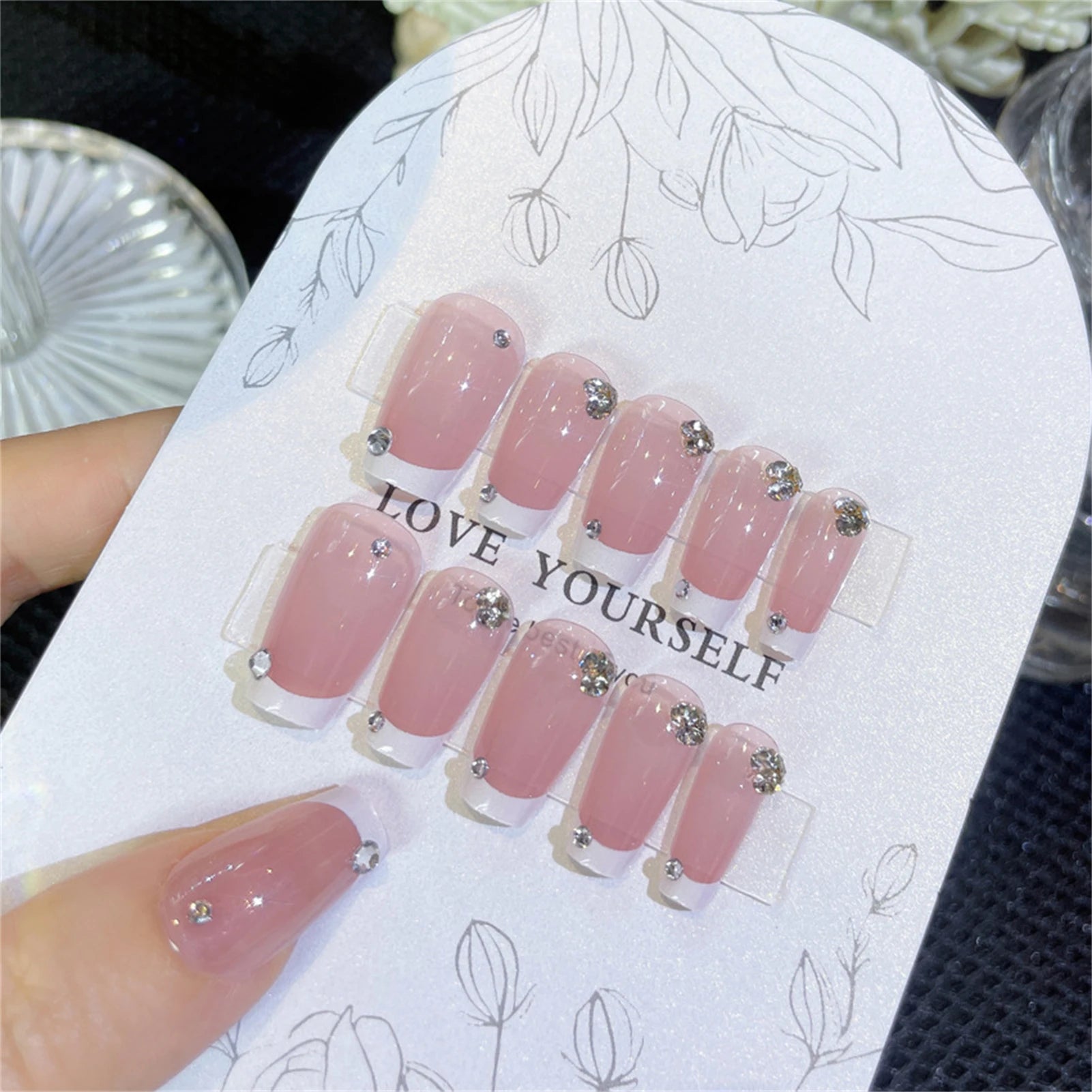 Blush Pink False Nails Bowknot Diamond Pearl 3D Design Press on Nail Tips with Harmless Smooth Edge Nails Woman DIY Fake Nails - Hands of Hope