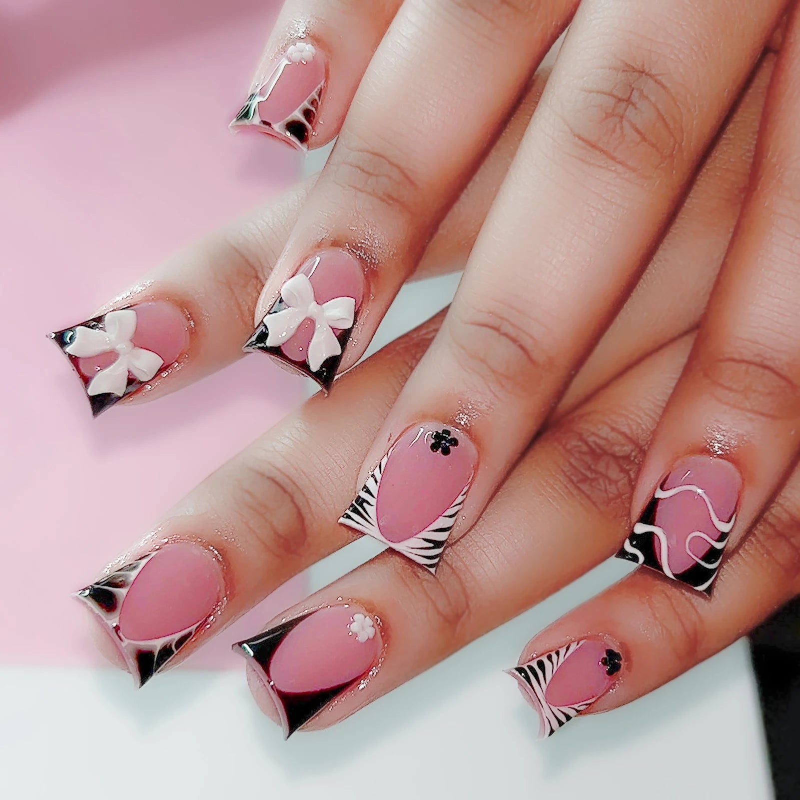 Blush Pink False Nails Bowknot Diamond Pearl 3D Design Press on Nail Tips with Harmless Smooth Edge Nails Woman DIY Fake Nails - Hands of Hope