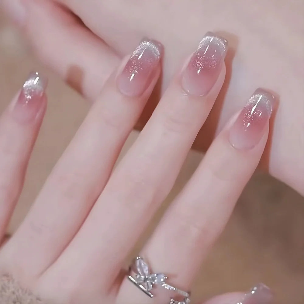 24Pcs  Gradient Color Cat Eye Design Nail Set