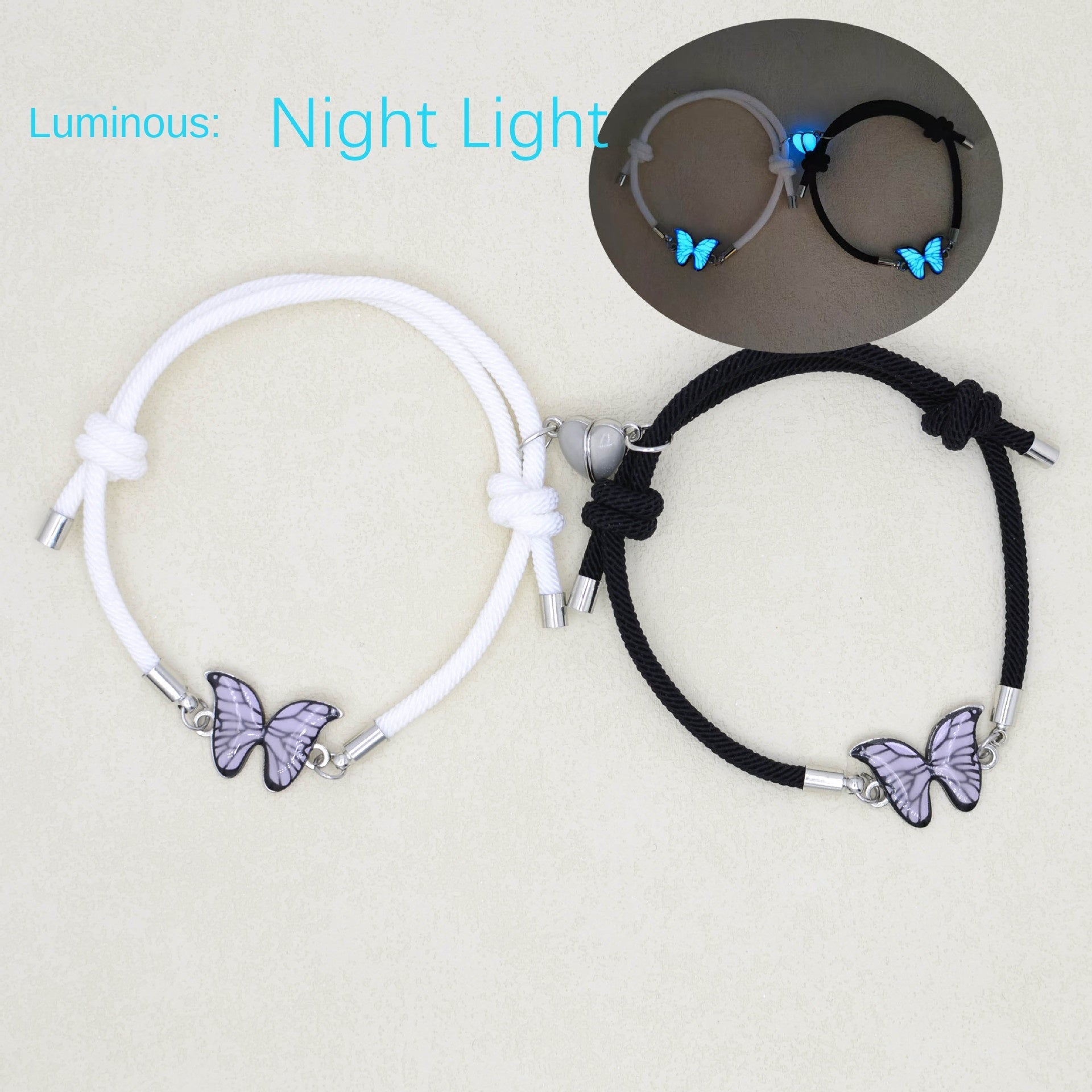 Couples Bracelets Butterfly Alloy Heart Magnetic Night Glow Handmade - Kingdom Charities Gift Shop