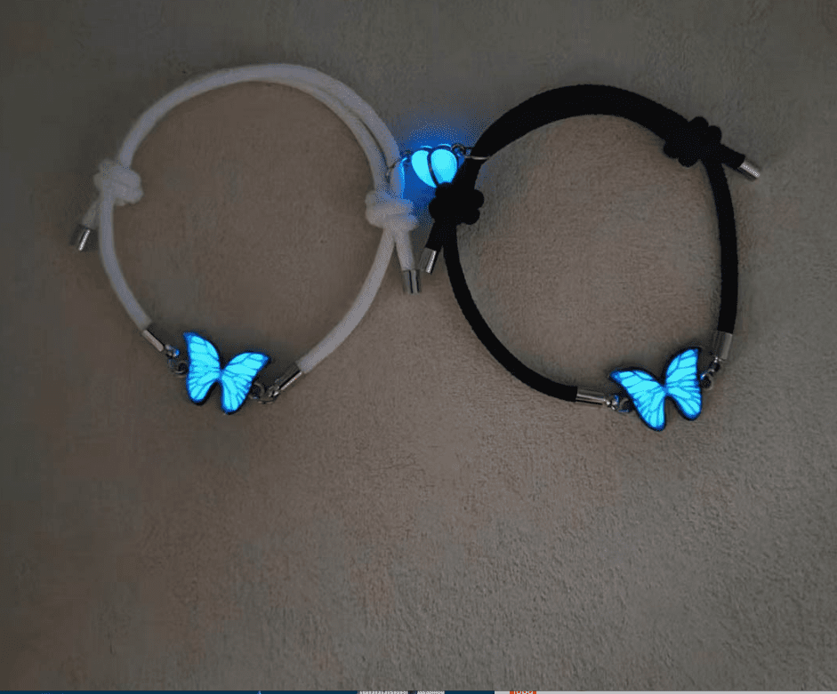 Couples Bracelets Butterfly Alloy Heart Magnetic Night Glow Handmade - Kingdom Charities Gift Shop