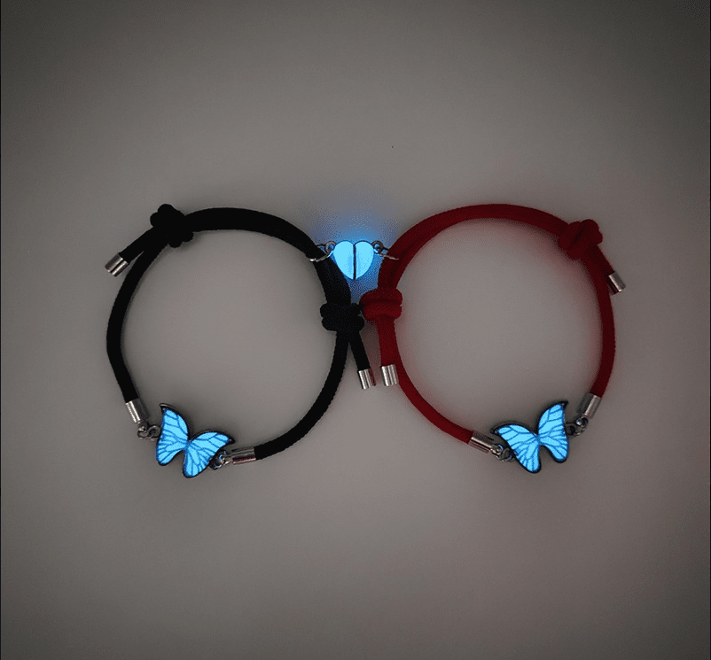 Couples Bracelets Butterfly Alloy Heart Magnetic Night Glow Handmade - Kingdom Charities Gift Shop