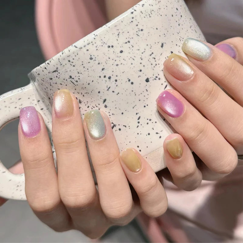 24Pcs  Gradient Color Cat Eye Design Nail Set