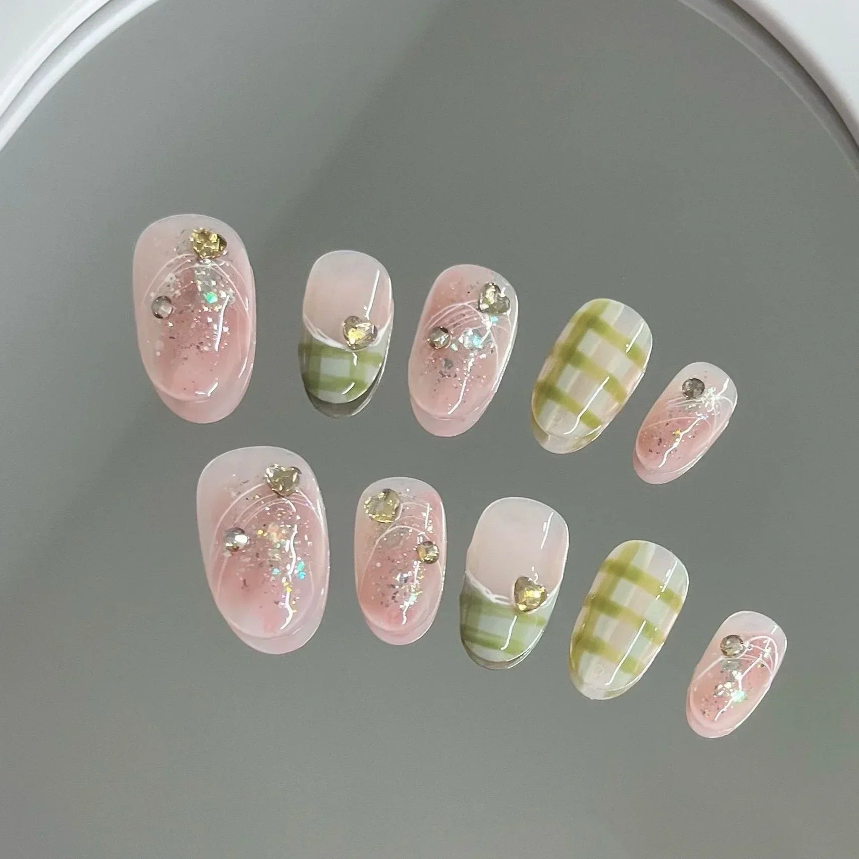 10Pcs Short Square Handmade Press On Nails Full Cover Flower Cat Eye Small Fresh Ballet False Nails Wearable Manicure Nail Tips