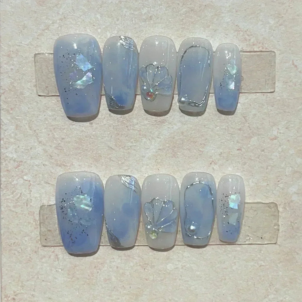 10Pcs Short Square Handmade Press On Nails Full Cover Flower Cat Eye Small Fresh Ballet False Nails Wearable Manicure Nail Tips