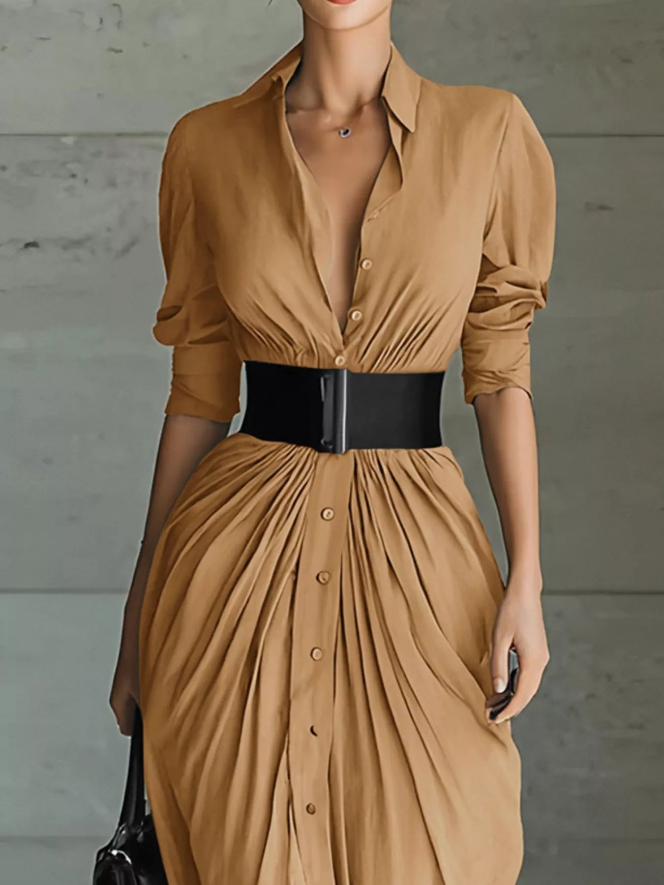 Full Size Button Front Ruched Shirt Maxi Dress Plus Size - Hands of Hope