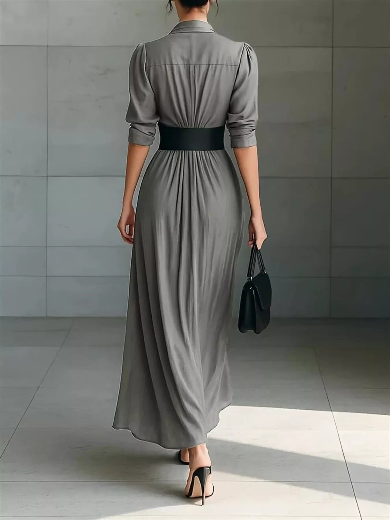 Full Size Button Front Ruched Shirt Maxi Dress Plus Size - Hands of Hope