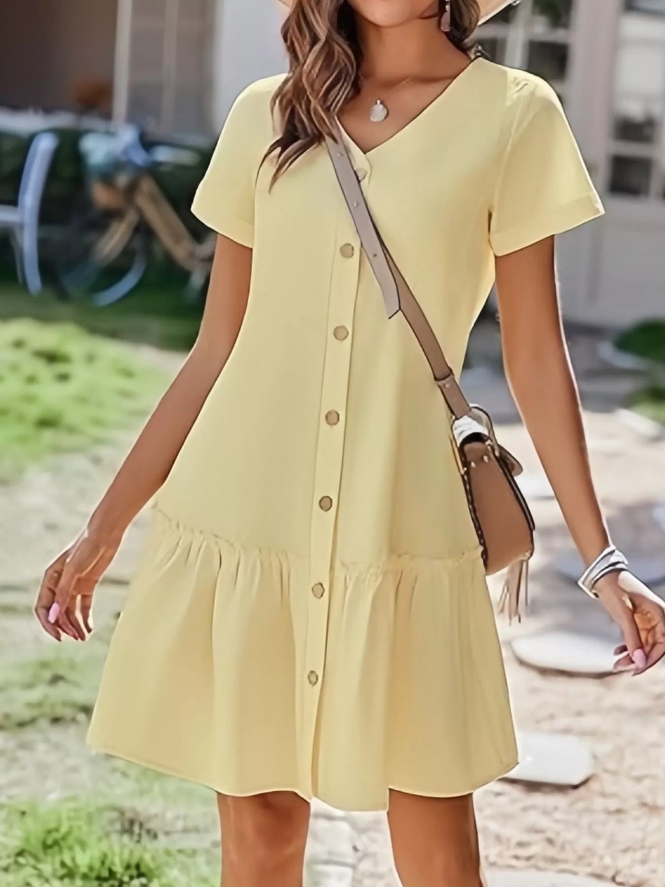 Full Size Button - Front Short Sleeve Tiered Dress Plus Size - Hands of Hope