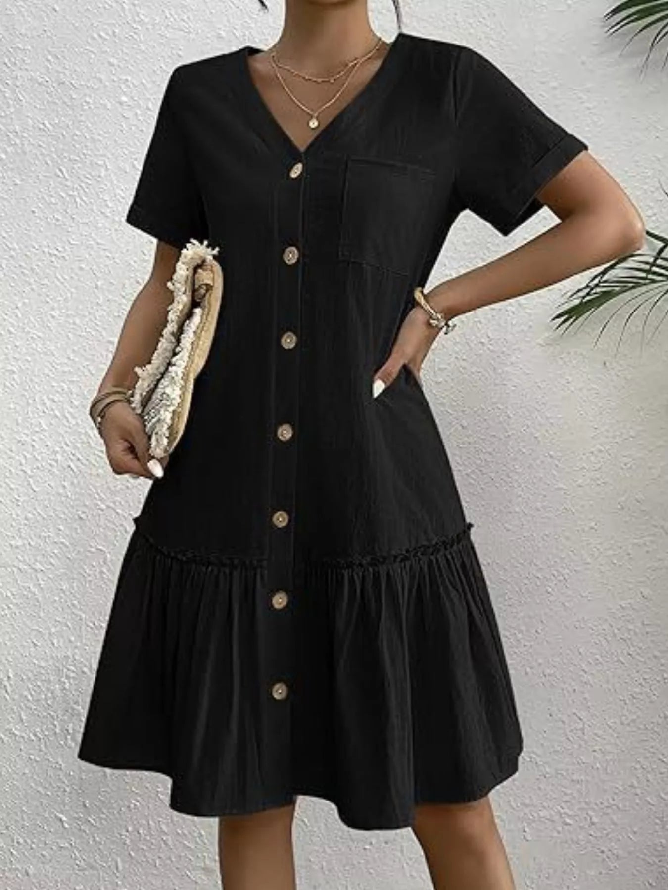 Full Size Button - Front Short Sleeve Tiered Dress Plus Size - Hands of Hope