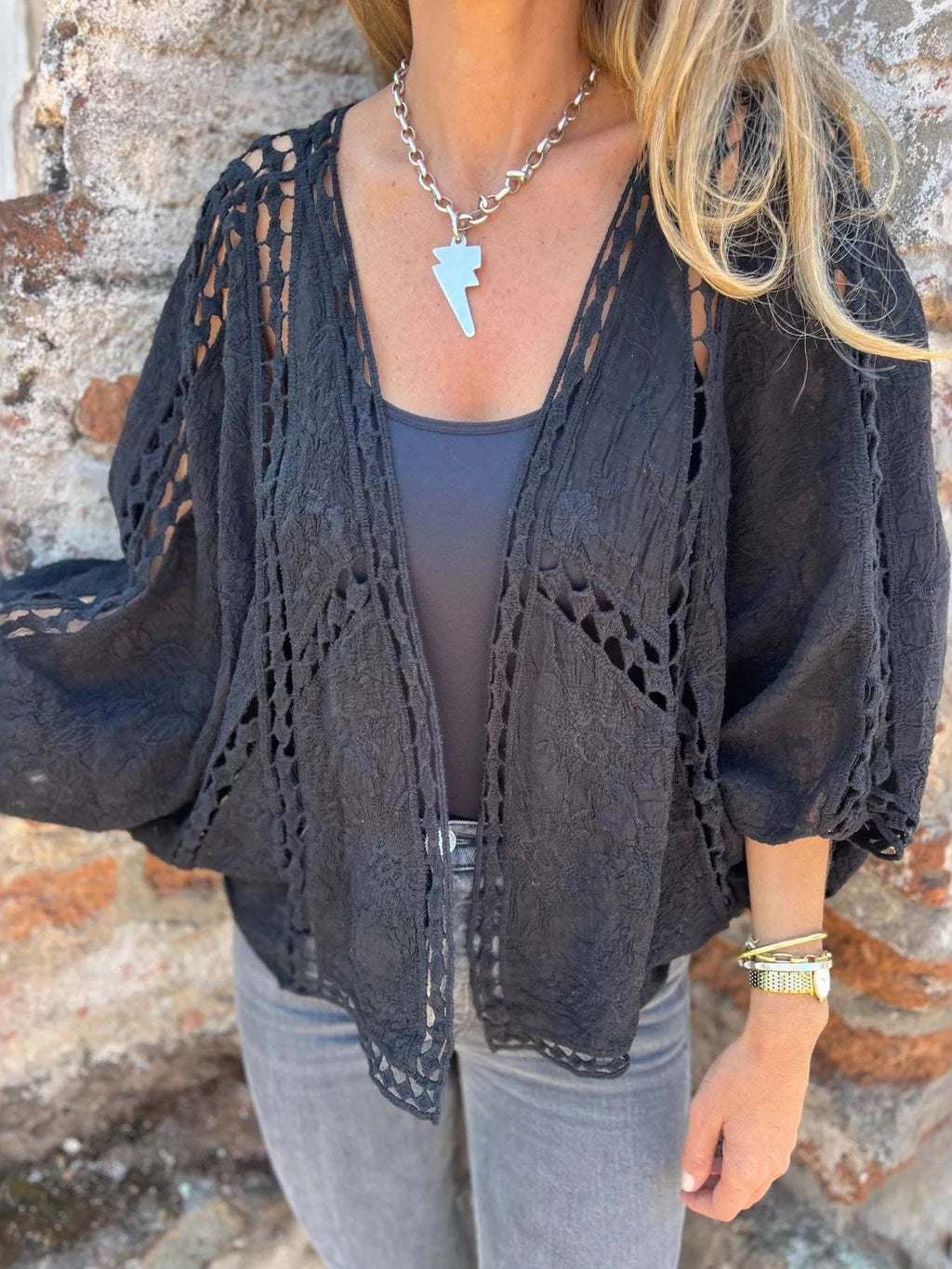 Full Size Embroidered Open Front Cardigan Plus Size - Hands of Hope