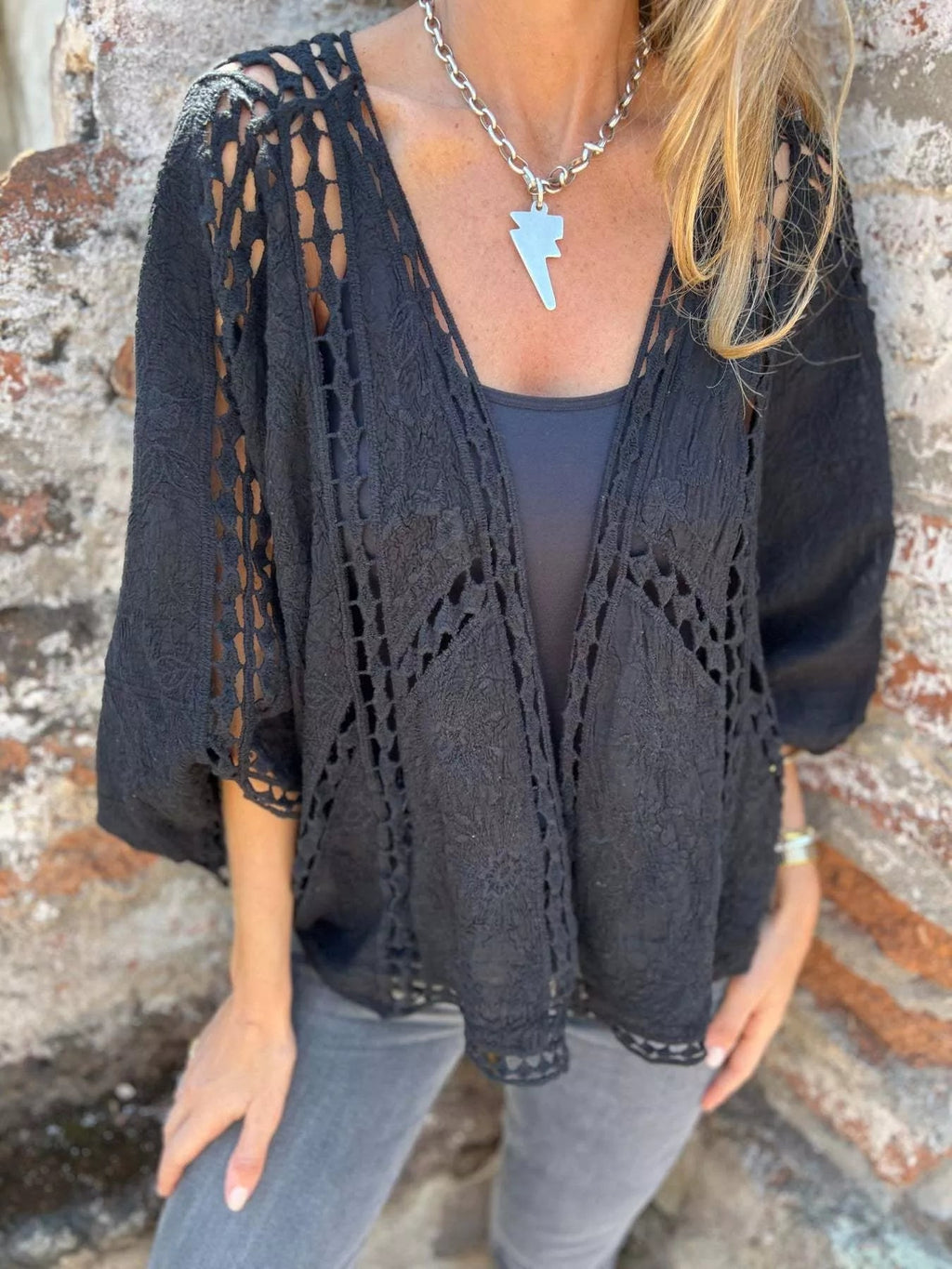 Full Size Embroidered Open Front Cardigan Plus Size - Hands of Hope