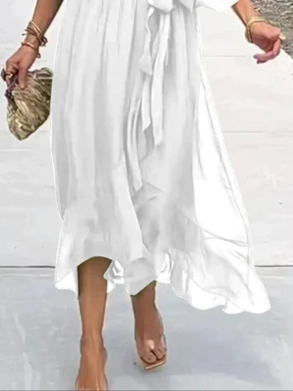 Full Size Flowy Tie Front Midi Dress with Flutter Sleeves Plus Size - Hands of Hope