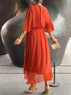 Full Size Flowy Tie Front Midi Dress with Flutter Sleeves Plus Size - Hands of Hope