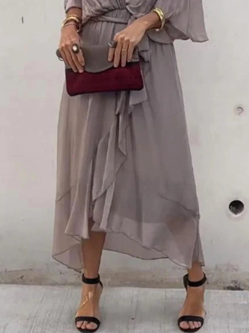 Full Size Flowy Tie Front Midi Dress with Flutter Sleeves Plus Size - Hands of Hope