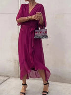 Full Size Flowy Tie Front Midi Dress with Flutter Sleeves Plus Size - Hands of Hope