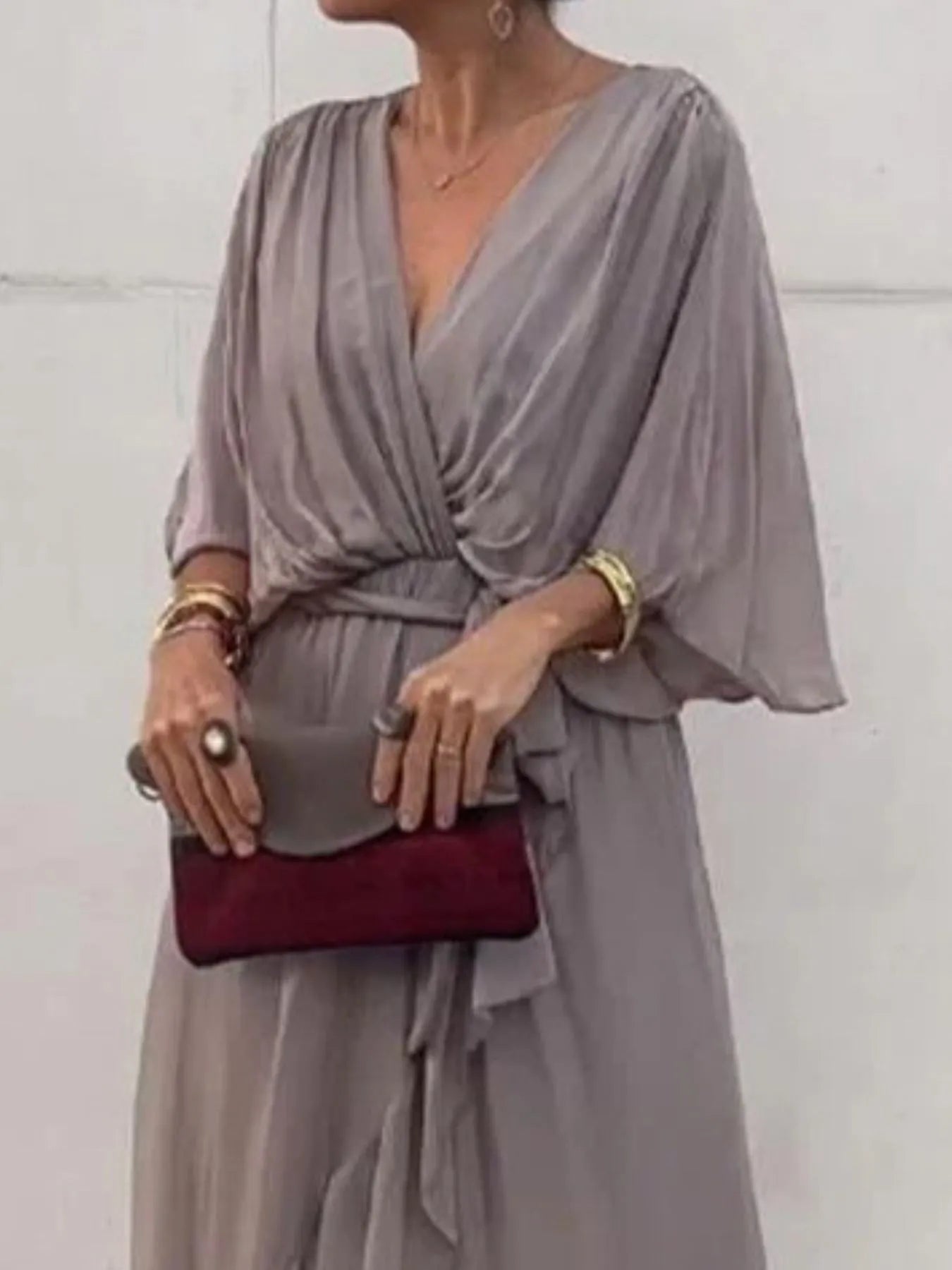 Full Size Flowy Tie Front Midi Dress with Flutter Sleeves Plus Size - Hands of Hope