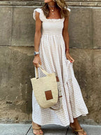 Full Size Gingham Smocked Ruffle Maxi Dress Plus Size - Hands of Hope