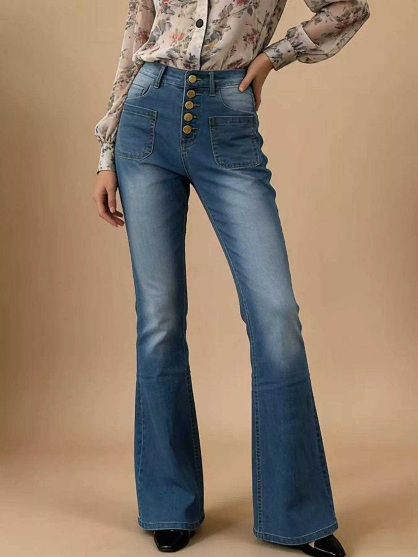 Full Size High - Waisted Button - Fly Flare Jeans Plus Size - Hands of Hope