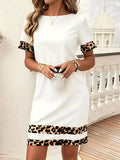 Full Size Leopard Trim Round Neck Mini Dress Plus Size - Hands of Hope