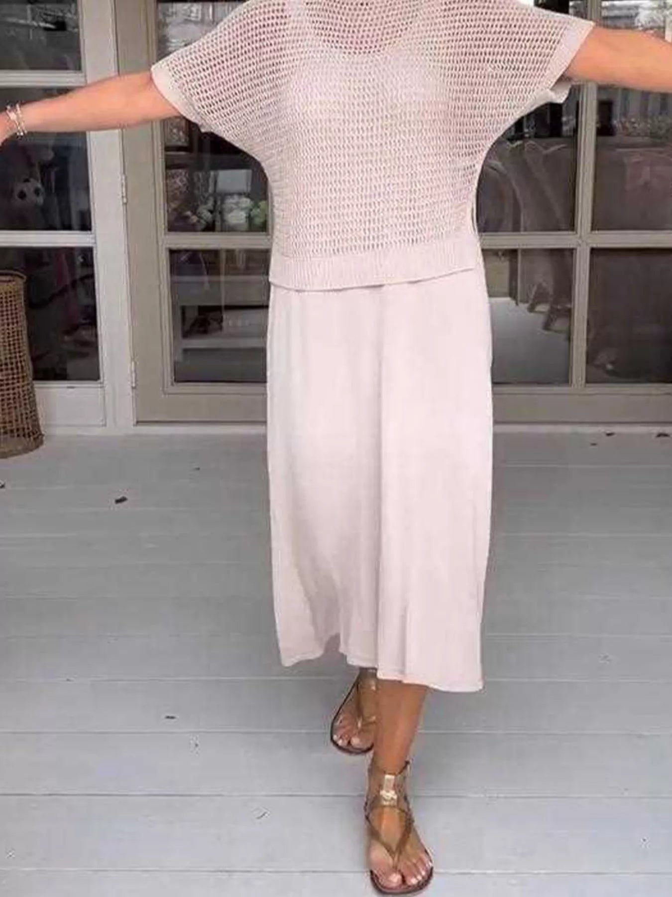 Full Size Openwork Knit Cover Up and Dress Set Plus Size - Hands of Hope