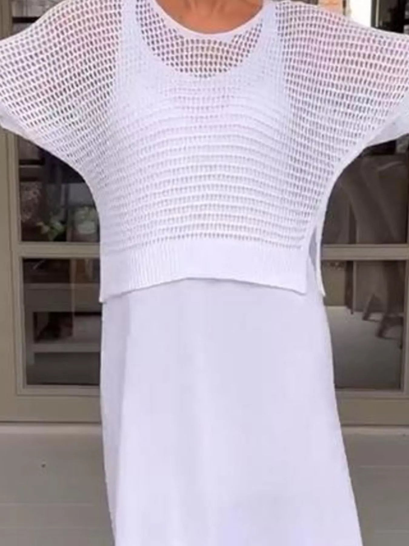 Full Size Openwork Knit Cover Up and Dress Set Plus Size - Hands of Hope