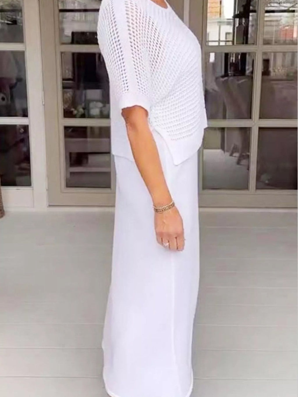 Full Size Openwork Knit Cover Up and Dress Set Plus Size - Hands of Hope