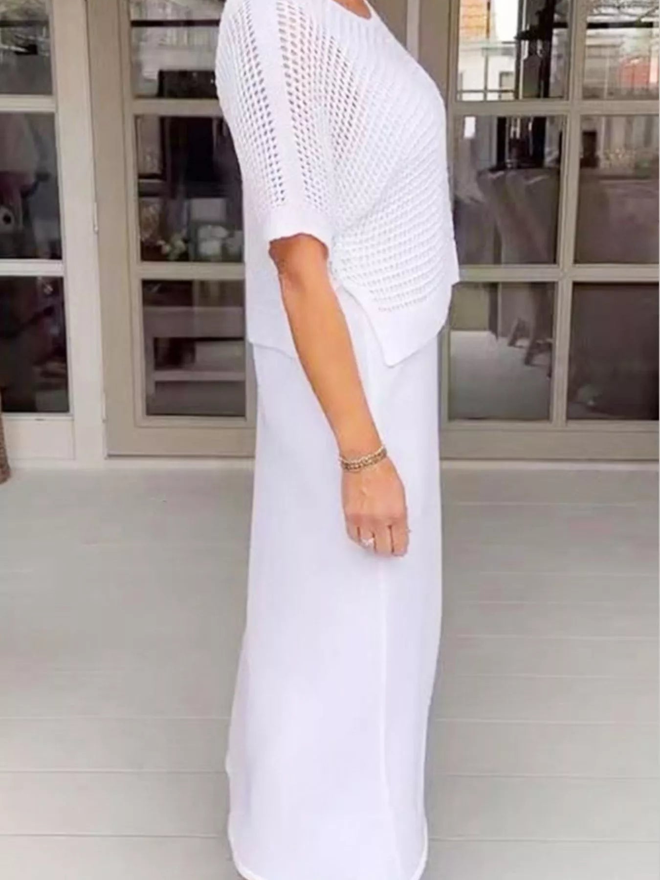 Full Size Openwork Knit Cover Up and Dress Set Plus Size - Hands of Hope