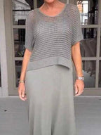 Full Size Openwork Knit Cover Up and Dress Set Plus Size - Hands of Hope