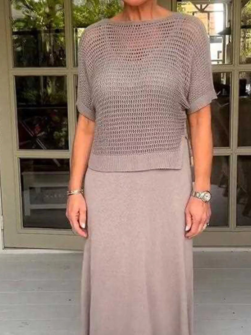 Full Size Openwork Knit Cover Up and Dress Set Plus Size - Hands of Hope